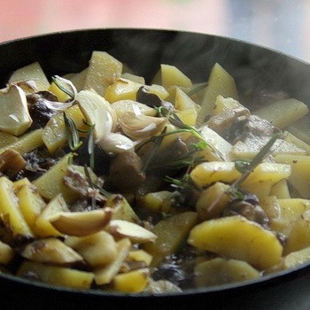 Champignons avec pommes de terre et filet de poulet ou de dinde